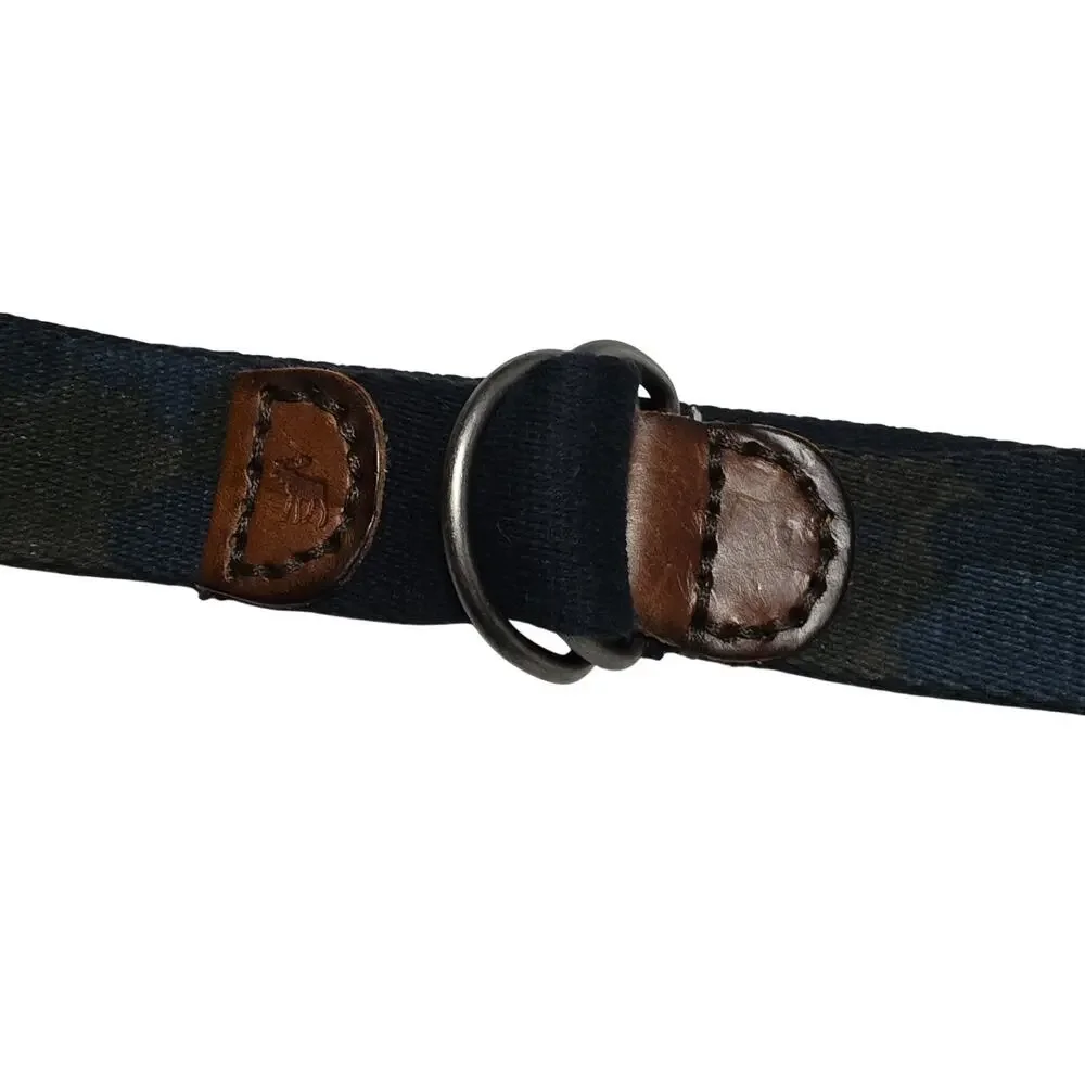 Vintage Abercrombie Canvas Leather Camo Belt Blue Green Moose Logo Boys 28
